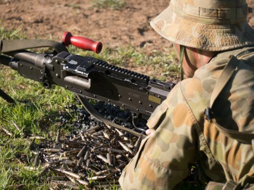Australian Army Reserve Exercise - Close up of Soldier with Gun - Australian Stock Image