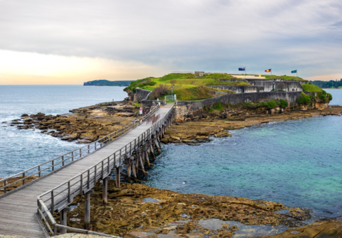 Bare Island view from across bridge - Australian Stock Image