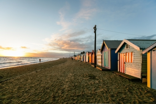 Bathing boxes at city beach - Australian Stock Image