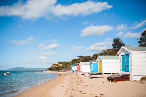 Bathing boxes on the Mornington Peninsula - Australian Stock Image