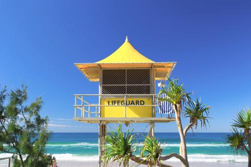 Beach Lifeguard Hut with Ocean in the Background