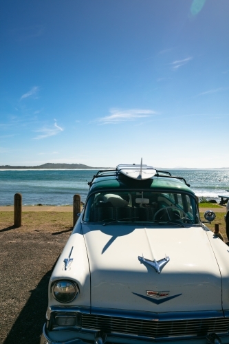 Beachside Parked Classic Car - Australian Stock Image