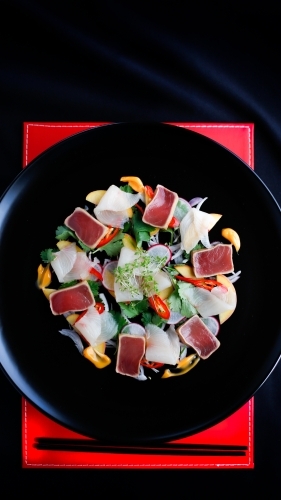 Beautiful plate of sashimi salad