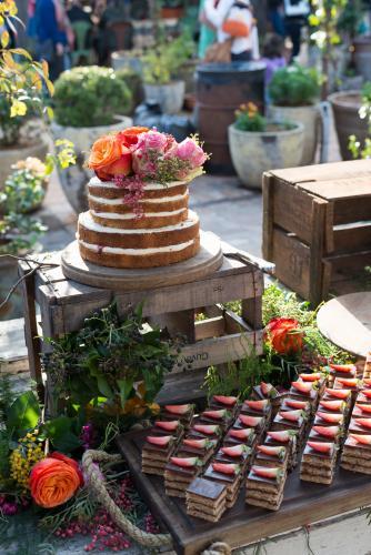 Beautiful sponge cake at birthday with flowers - Australian Stock Image