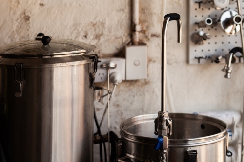 Beer boiler in garage - Australian Stock Image