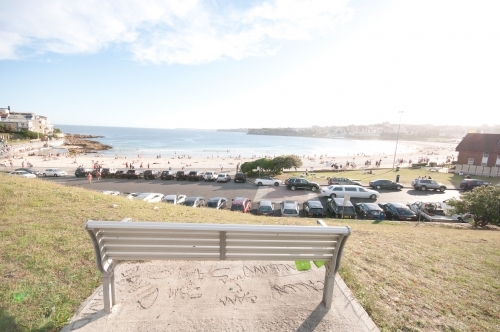 Bench overlooking Bondi Beach - Australian Stock Image