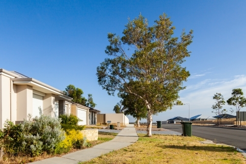 Bins on the roadside for collection in town Butler, Perth, Western Australia - Australian Stock Image