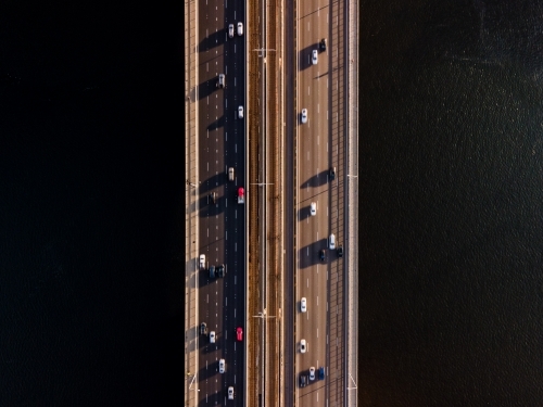 Birds eye view of cars travelling on Narrows Bridge, Perth - Australian Stock Image