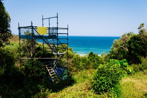 Block of land for sale with a scaffold set up to show the views