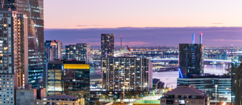 Blue Hour City Skyline and Busy Urban Traffic - Australian Stock Image