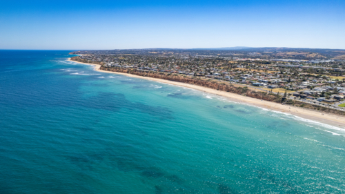 Blue water coastline along Christies beach - Australian Stock Image