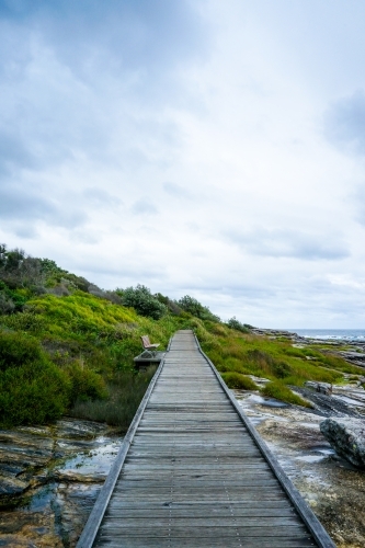 Boardwalk by the coastline - wooden path - Australian Stock Image