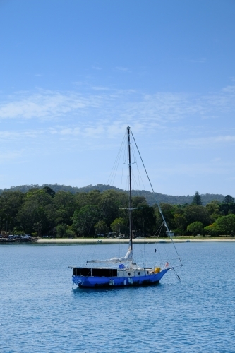Boat anchored off Dunwich, Straddie - Australian Stock Image