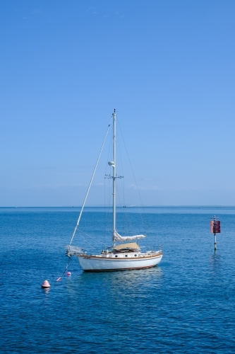 Boat anchored off Dunwich, Straddie - Australian Stock Image