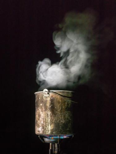 Boiling Billy on a Gas Camping Stove - Australian Stock Image