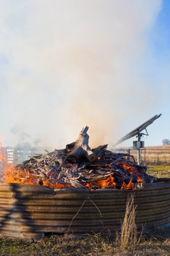Bonfire with smoke - Australian Stock Image