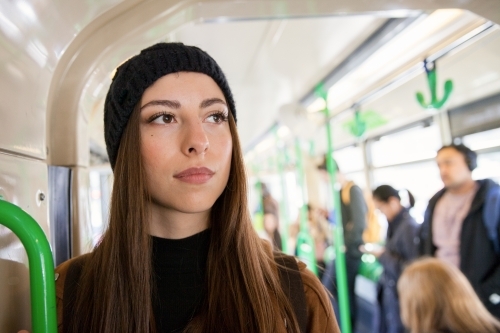 Bored on the Melbourne Tram - Australian Stock Image