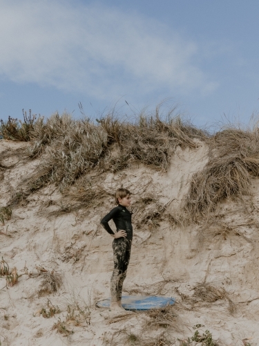 boy playing in the Sand Dunes - Australian Stock Image