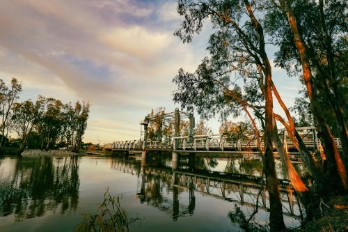 Bridge spanning the Murray River at the Barham-Koondrook New South Wales Victoria border - Australian Stock Image