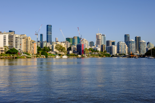 Brisbane and Kangaroo Point as seen from A Ferry - Australian Stock Image