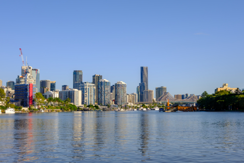 Brisbane CBD and Kangaroo Point as seen from a Ferry - Australian Stock Image