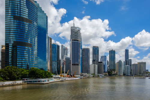 Brisbane CBD and River with Construction on the Boardwalk - Australian Stock Image
