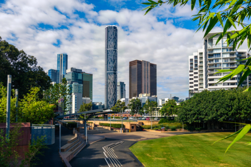 Brisbane CBD as seen from Roma Street Parklands - Australian Stock Image