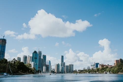 Brisbane CBD cityscape with Brisbane River in the foreground