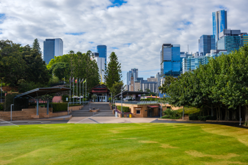 Brisbane CBD seen from Roma Steet Parklands - Australian Stock Image