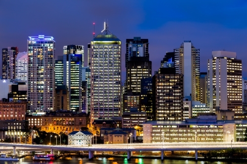 Brisbane city at night from Southbank - Australian Stock Image