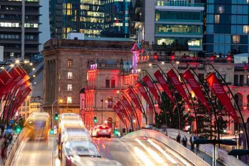 Brisbane city looking over the Victoria Bridge at dusk. - Australian Stock Image