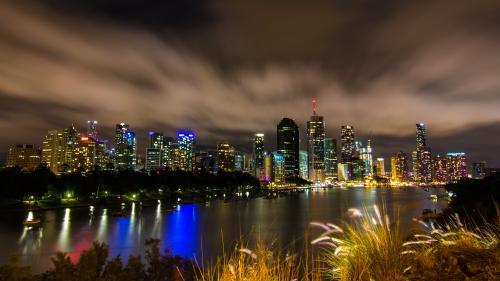 Brisbane City Skyline By Night - Australian Stock Image