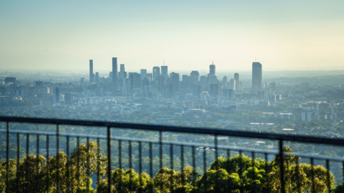 Brisbane city skyline from Mt Cootha lookout - Australian Stock Image