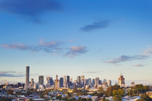 Brisbane city skyline from West End Brisbane at sunset