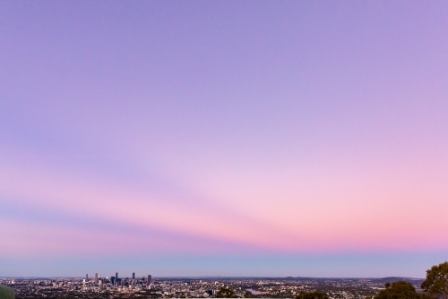 Brisbane city with purple sky dusk - Australian Stock Image