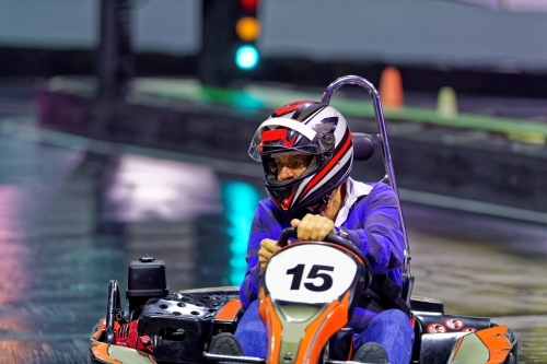 Brisbane Indoor Go Kart Racing circuit arcade family fun go karting - Australian Stock Image
