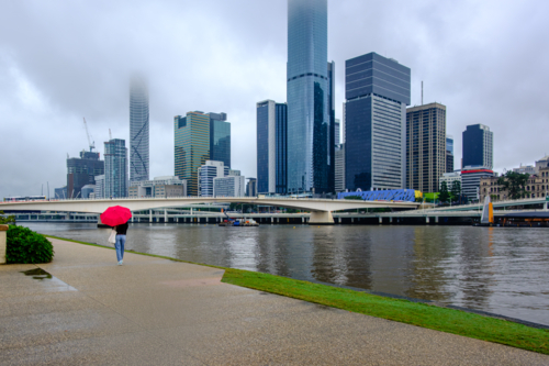 Brisbane on a Cloudy Rainy Day as seen from South Bank - Australian Stock Image