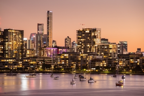 Brisbane River and City Skyline at Dusk - Australian Stock Image