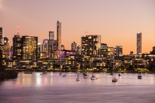 Brisbane River and City Skyline at Dusk - Australian Stock Image