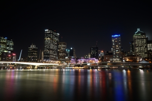 Brisbane skyline at night long exposure - Australian Stock Image