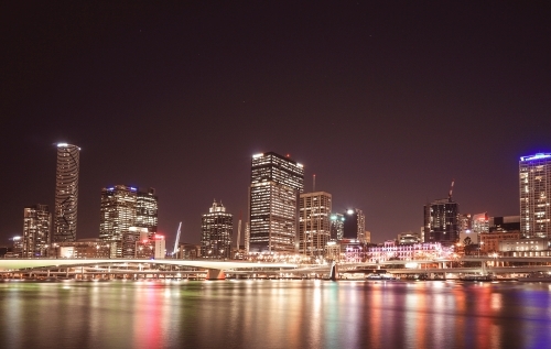 Brisbane skyline at night long exposure - Australian Stock Image