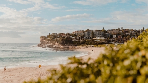 Bronte Beach and headland panorama on a sunny morning - Australian Stock Image