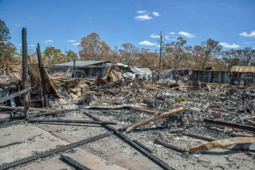 Buildings burnt to the ground by bushfire in Tingha, NSW - Australian Stock Image
