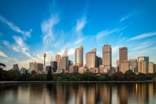 Buildings on Sydney skyline over water