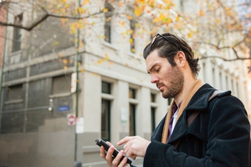 Business Man Waiting on Little Collins Street - Australian Stock Image