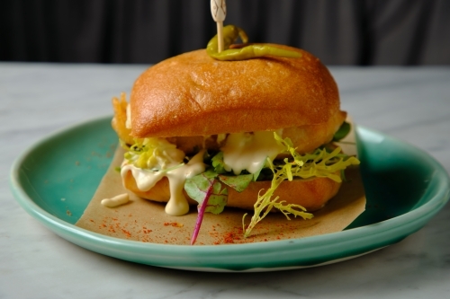 Buttermilk fried chicken sandwich - Australian Stock Image