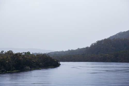 Calm waters on the Gordon River, Tasmania - Australian Stock Image