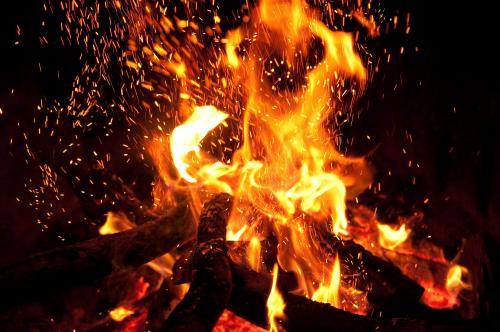 Camp fire with sparks - Australian Stock Image