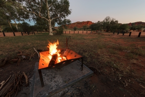 Campfire at campsite in the outback, Northern Territory Palm Valley