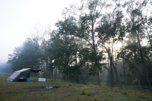 Camping in winter in the Fog